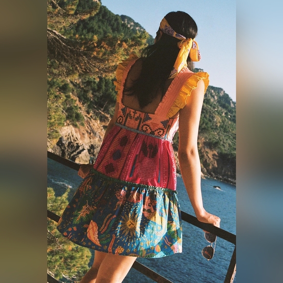 Colorful Patchwork Dress with Ruffle Sleeves - Picture 3 of 7